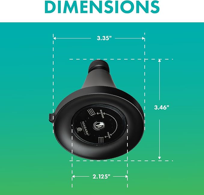 Niagara Conservation N3915MB Earth Luxe 3-Spray with 1.5 GPM 3.35-in. Wall Mount Adjustable Fixed Shower Head in Matte Black, 1-Pack | Bathroom Shower Head Sprayer with Pressure Compensation