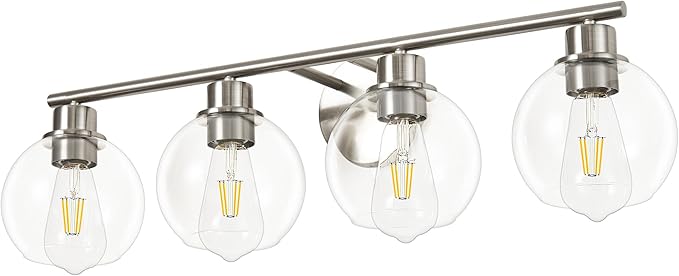 Bathroom Light Fixtures Over Mirror 4-Lights Bathroom Vanity Light with Clear Globe Glass Shade 29.5 inch Modern Brushed Nickel Vanity Lights Wall Sconce Lighting for Bath