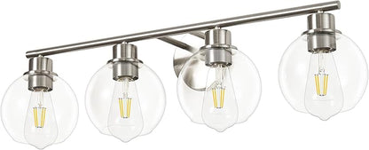 Bathroom Light Fixtures Over Mirror 4-Lights Bathroom Vanity Light with Clear Globe Glass Shade 29.5 inch Modern Brushed Nickel Vanity Lights Wall Sconce Lighting for Bath