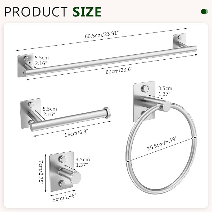 5 Pieces Bathroom Hardware Accessories Set Brushed Nickel Towel Bar Set Stainless Steel Towel Racks for Bathroom,Wall-Mounted 23.6 inch