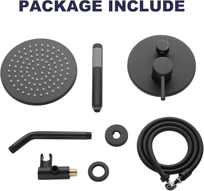 Shower System, All Metal Black Shower Faucet Set, Matte Black | 8" Rainfall Shower Head and Handheld Spray Combo, Round Shower Head and Handle Set with Valve and Trim Kit