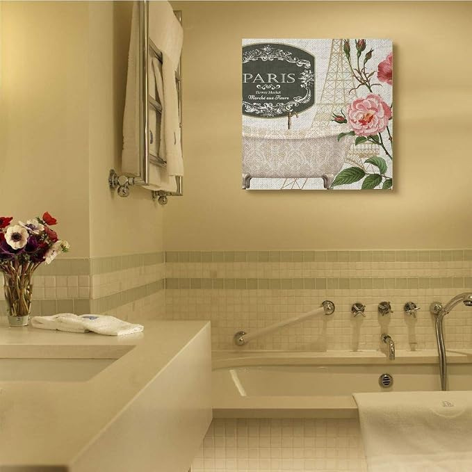 Stupell Industries 'Paris Flower Market Bath Tub'| Canvas Art | Stupell Industries | 36 x 36 Inches, Easy to Hang and Sturdy, Made in USA, by Kim Allen
