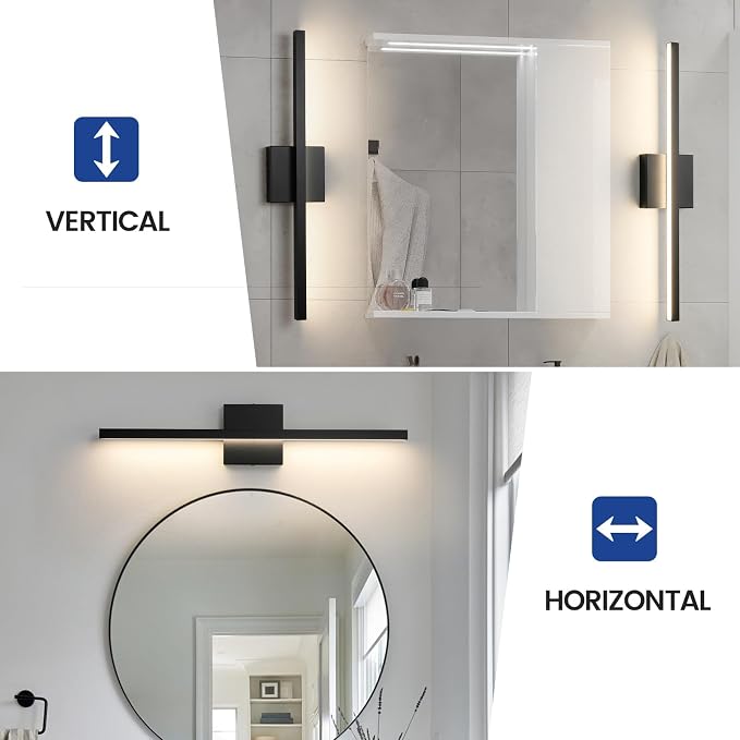 Epinl Black Bathroom Vanty Light for Bathroom 24 inch 14W Dimmable 5CCT Bathroom Lighting Fixtures Over Mirror, Modern Black LED Vanity Light Bar
