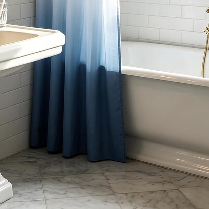 Felisa Ombre Blue and Gray Shower Curtain Liner,Waterproof Fabric Shower Curtain with 3 Weighted Magnets, Odorless Cloth Lightweight Bathroom Curtain,Sturdy Rustproof Grommets,72 x 72