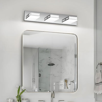 LED Modern Bathroom Light Fixtures, 3-Light 24-Inch Chrome Vanity Lights for Bathroom Lighting Fixtures Over Mirror, 350° Rotatable Acrylic, 6000K Cool White Wall Lamp