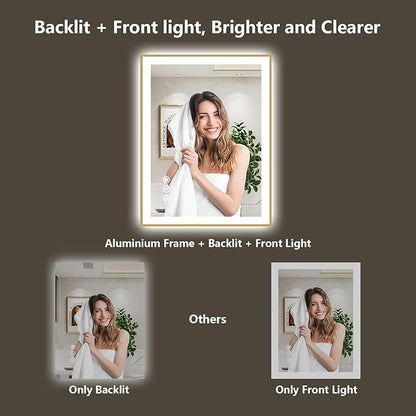 40x36 Inch LED Bathroom Mirror with Lights (Front Lit and Backlit) Gold Framed Lighted Vanity Mirror for Bathroom Wall Dimmable Anti-Fog Memory Tempered Glass Horizontal/Vertical