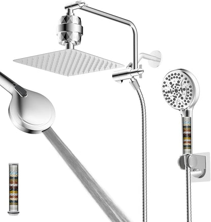 10" Metal Filtered Shower Head with 10-Mode Handheld, Chrome | NSF/ANSI/CAN 372 Certified, High Pressure Showerhead Combo, 20 Stage Shower Filter, 11" Shower Arm, 71" Hose, Shower Holder