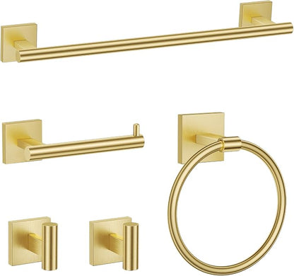 TURS 5-Pieces Brushed Gold Bathroom Hardware Set 23.6 Inch SUS304 Stainless Steel Towel Bar Set Wall Mounted Bathroom Accessories Set