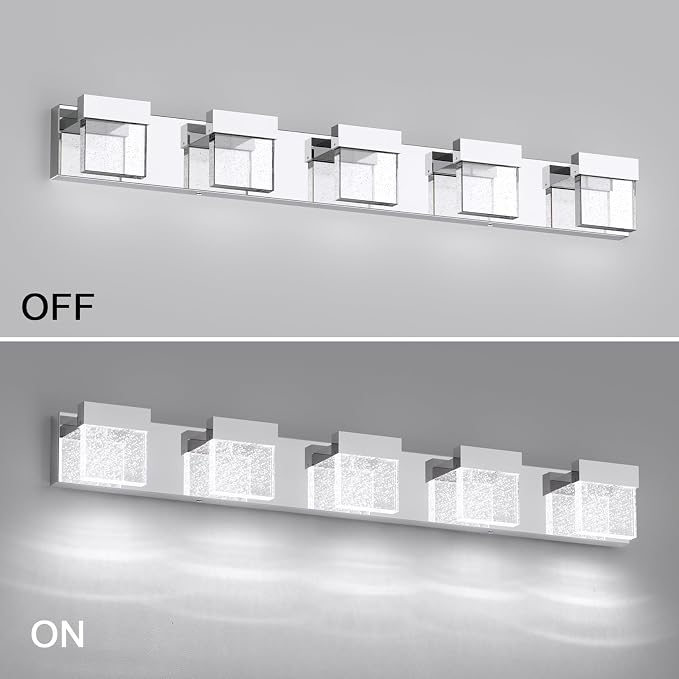 Bubble Bathroom Light Fixtures, 5 Light Chrome Vanity Lights, LED Bathroom Vanity Light Over Mirror, Modern Crystal Vanity Lights for Bathroom 6000K