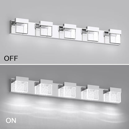 Bubble Bathroom Light Fixtures, 5 Light Chrome Vanity Lights, LED Bathroom Vanity Light Over Mirror, Modern Crystal Vanity Lights for Bathroom 6000K