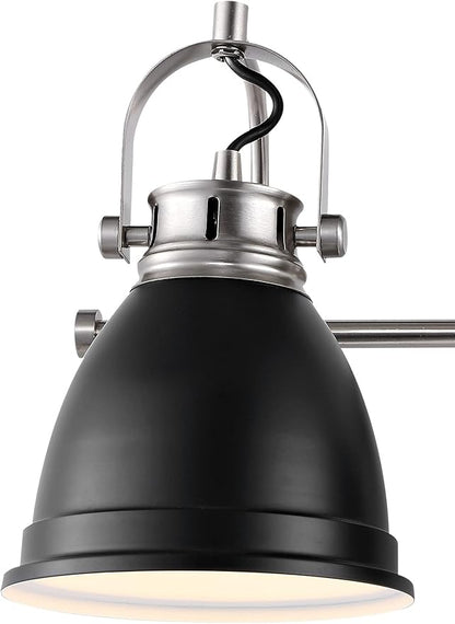 JONATHAN Y 25.5" Black/Nickel 3-Light LED Vanity Light, Adjustable Wall Sconce for Bathroom Mirror, Farmhouse Bohemian Kitchen Light, Iron Black Bell Shade (JYL1116A)
