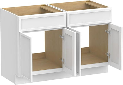 Vanity Art 48 Inch Bathroom Vanity Base Cabinet Double Sink Top (Without Sink), Soft Closing Door, Storage Unassembled Cabinet, White, 2ea 24 Inch Cabinet Combo