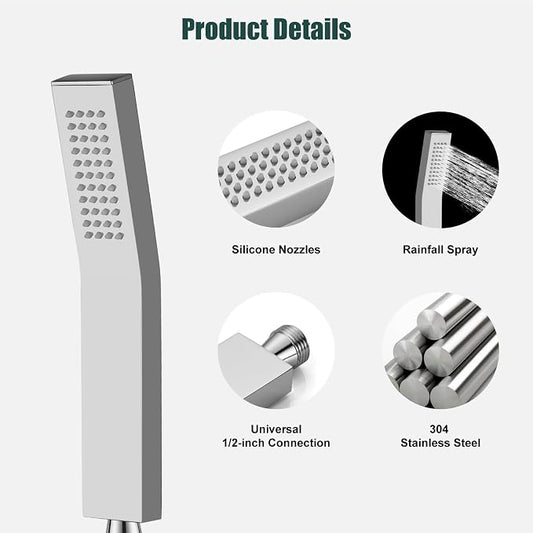 Heyalan Hand-held Shower Head Set-SUS304 Handheld Shower,Polish Chrome | SUS304 stainless steel wand, curved-style design, single rain spray, 59-inch long hose and standard 1/2-inch connection