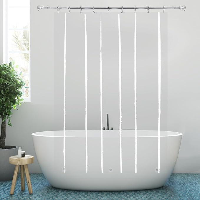 Clear Stall and Long Shower Liner 54x76 for Single Showering Room | Transparent Small RV Half Size Peva Plastic Waterproof Shower Curtain Sets for Tiny Walkin Tub
