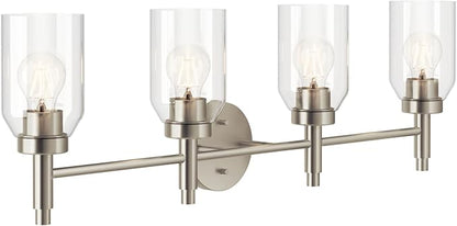Kichler Madden 4-Light Vanity with Clear Glass in Brushed Nickel, Sloped Ceiling Compatible, for Single or Double Vanity in Bathroom (10.5" x 34"), 55186NI