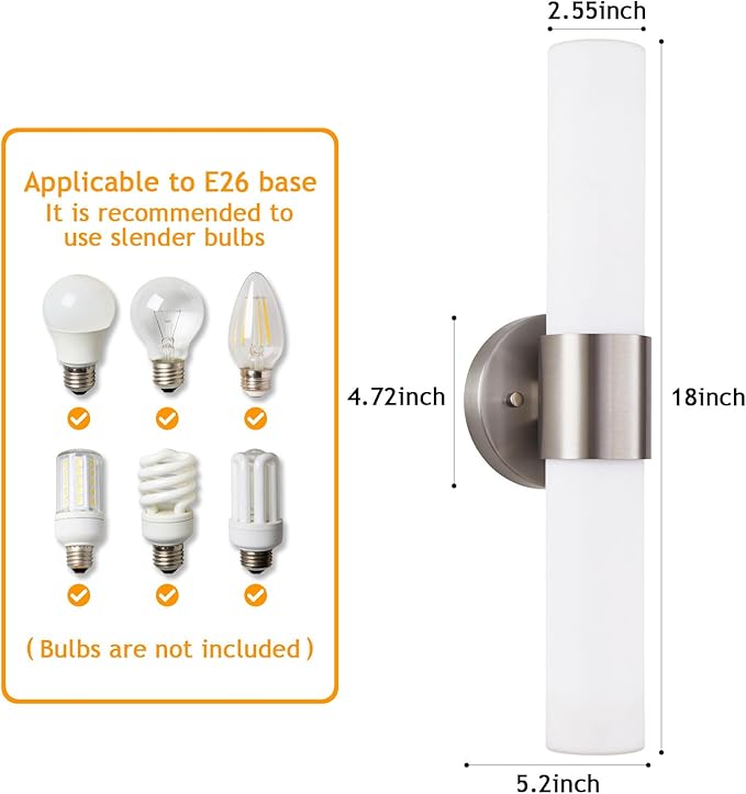 18" Modern Wall Sconce with Frosted Glass Shades, for Bathroom Mirror Bedroom Living Room Hallway, Brushed Nickel Finish