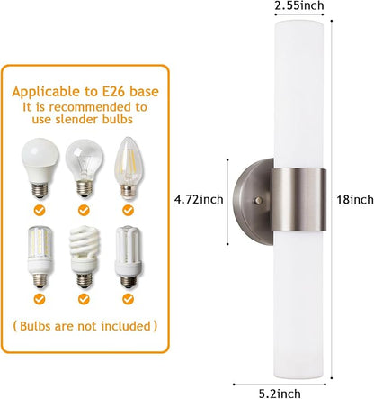 18" Modern Wall Sconce with Frosted Glass Shades, for Bathroom Mirror Bedroom Living Room Hallway, Brushed Nickel Finish