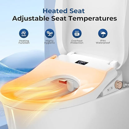Bidet Toilet Seat Elongated, Electric Heated Seat with Instant Warm Water, Remote & Side Knob Control, Self-Clean Nozzle, Soft Close Lid, Night Light, Warm Air Dryer