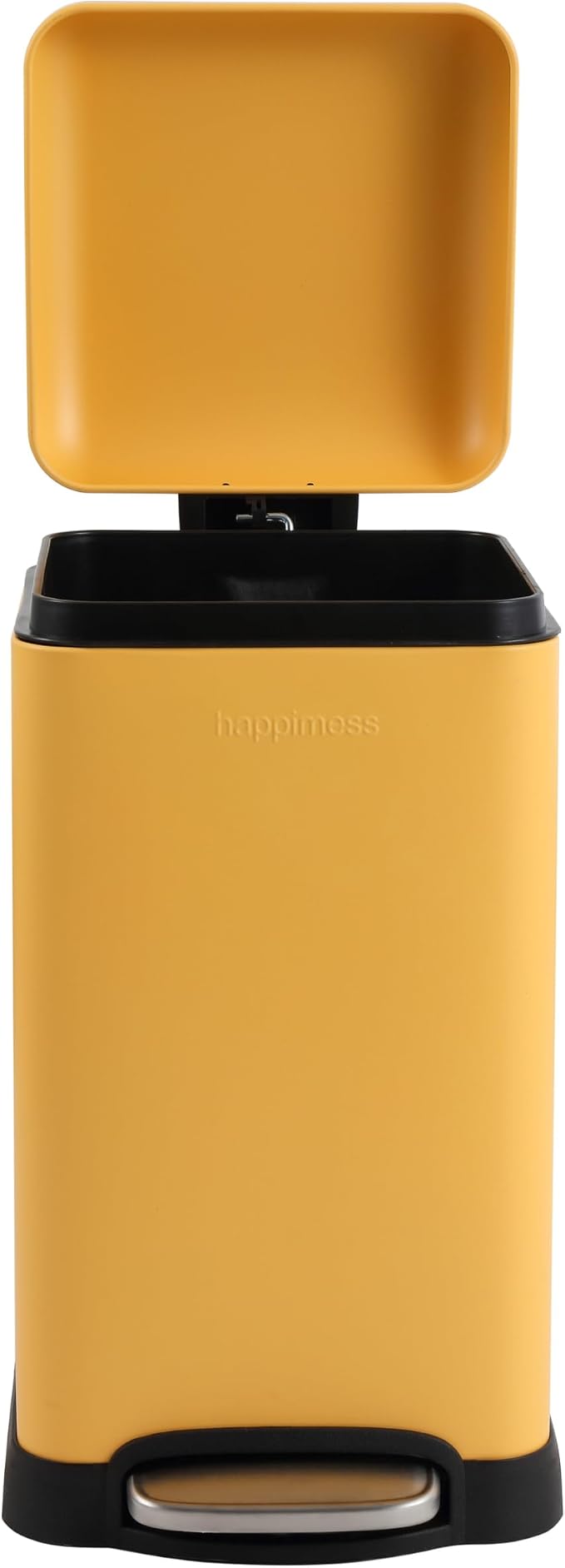 happimess Betty Retro Mini 3.2 Gal Step Trash Can, Daffodil Yellow | Soft-Close Lid, Removable Liner, Iron, Hands-Free Pedal, Satin Finish, Non-Skid Base, Built-In Damper, Modern, Minimalistic