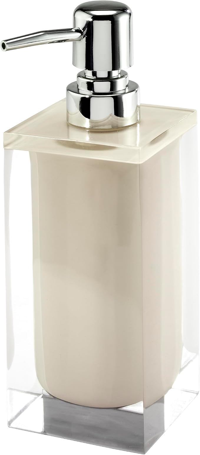IZOD – Bathroom Accessory Set, Clear Resin with Painted Linen Look Finish, Decorative Lotion Pump, Soap Dish, Toothbrush Holder & Tumbler (Marina)