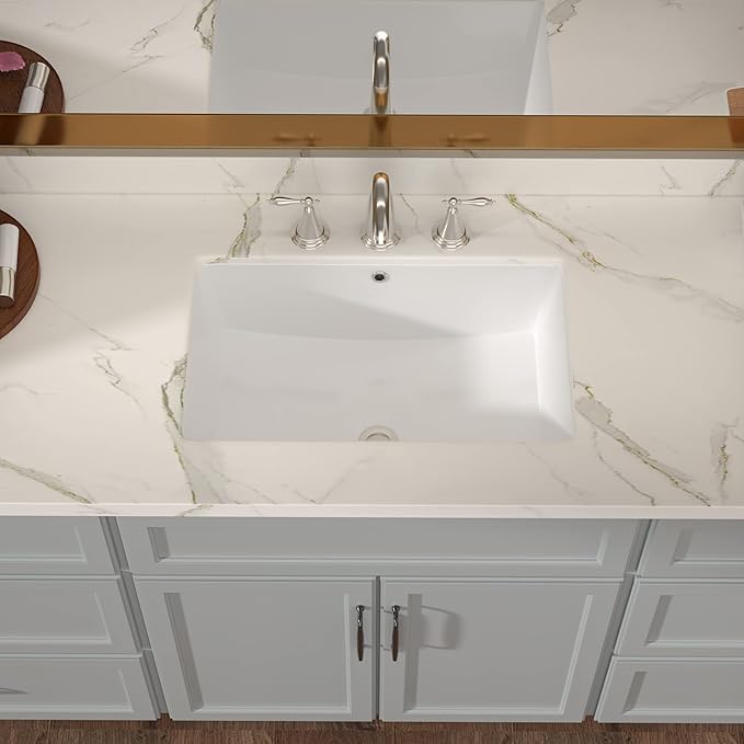 Lordear Undermount Bathroom Sink 21x13 Inch Bathroom Vanity Sinks Undermount Rectangle White Porcelain Ceramic Bathroom Under Counter Lavatory Basin with Overflow