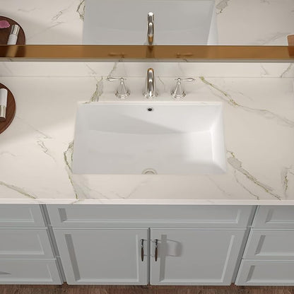 Lordear Undermount Bathroom Sink 21x13 Inch Bathroom Vanity Sinks Undermount Rectangle White Porcelain Ceramic Bathroom Under Counter Lavatory Basin with Overflow