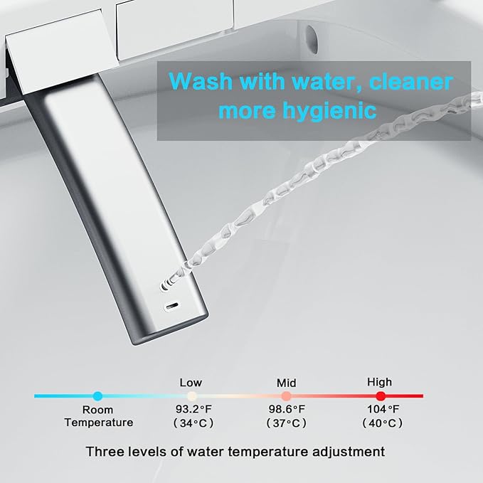 Electric Heated Bidet Toilet Seat, Warm Water, Smart Heated Water Luxury Toilet Seat with Remote Control,with dryer, Night Light, Self-Cleaning Nozzle, Temperature Control
