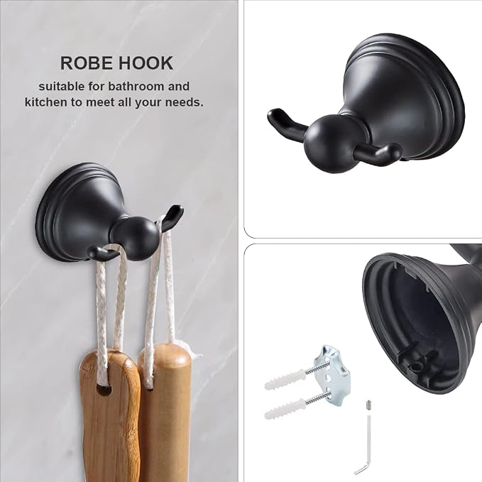 Newfun 8Pcs Matte Black Bathroom Accessories Set Towel Racks for Bathroom | Bathroom Hardware Set, 2 * 24 Inch Towel Bar for Bathroom 2*Toilet Paper Holder 2* Towel Ring Towel Holders 2* Hook