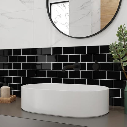 Black Peel and Stick Backsplash Subway Tile for Kitchen 10-Sheet | Thick,Self Adhesive,Wall,Sticky,Brick,for Bathroom,Laundry,Sink,12"×12"
