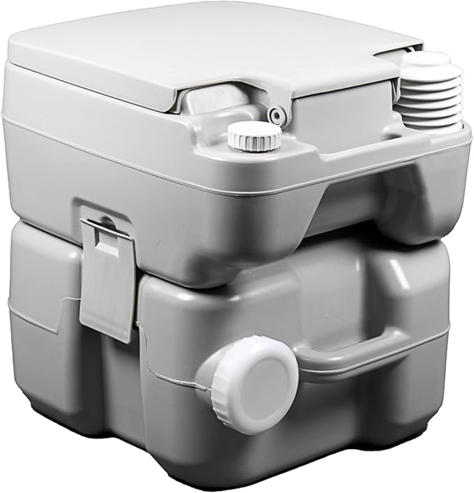 Reliance Products Flush-N-GO | 1020T Portable Flushing Toilet | Black/Grey/White | 2.5 Gallon Water Tank | 325 Pound Capacity, 16.5" L x 16" W x 17" H (9210-20)