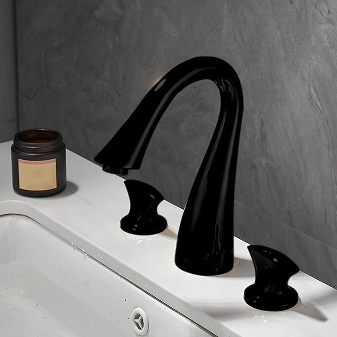 Bathroom Basin Mixer Faucet 3 Hole Basin Faucets Brass Hot and Cold Water-Black