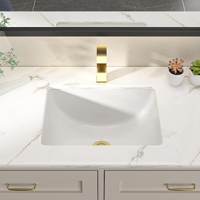 Dcolora Undermount Bathroom Sink Rectangle 18"x14" White Porcelain Ceramic Rectangular Vessel Sink Under Counter Lavatory Vanity Bath Sink Bowl Basin With Overflow