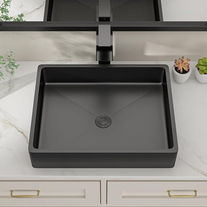 Dcolora 19 In. Black Drop In Bathroom Vessel Sink, 16 Gauge Stainless Steel, Rectangle Design with Drain Assembly, 15"D x 19"W x 4"H #DC-VS261203