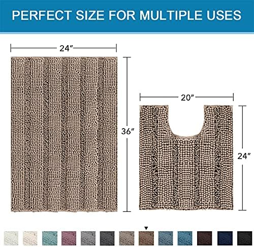 H.VERSAILTEX Bathroom Rugs Bath Rug Set 2 Piece Bathroom Contour Rug Toilet Mat Sets Non Slip Contour Bath Rug Ultra Thick Water Absorbent Striped Bath Mats(36" x 24" Plus 20" x 24" U, Taupe Brown)