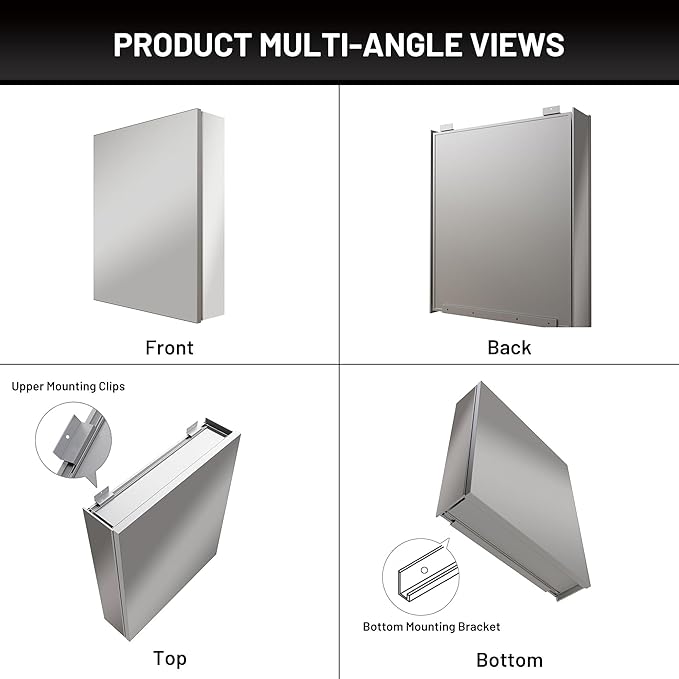 40 x 24 Medicine Cabinet Mirror for Bathroom,Assembly Required,Aluminum Alloy Frame,Surface-Mount Only,Mirrored Side Panel,Adjustable Shelves,Bathroom Medicine Cabinet with Mirror