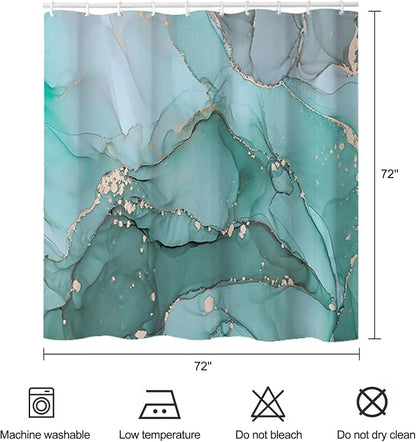 Teal Marble Shower Curtain Turquoise Aqua Modern Luxury Abstract Ink Art Bathroom Decor Waterproof Fabric Bath Curtain 72 x 72 Inch with 12 Hooks