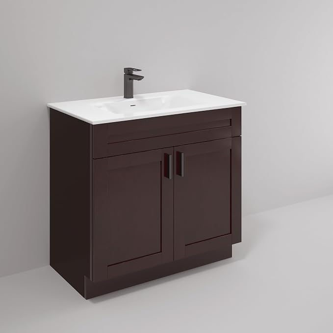 36" Espresso Shaker Bathroom Vanity Base – Ready-to-Assemble Sink Cabinet, Freestanding Bathroom Vanity Base Only, No Top or Sink