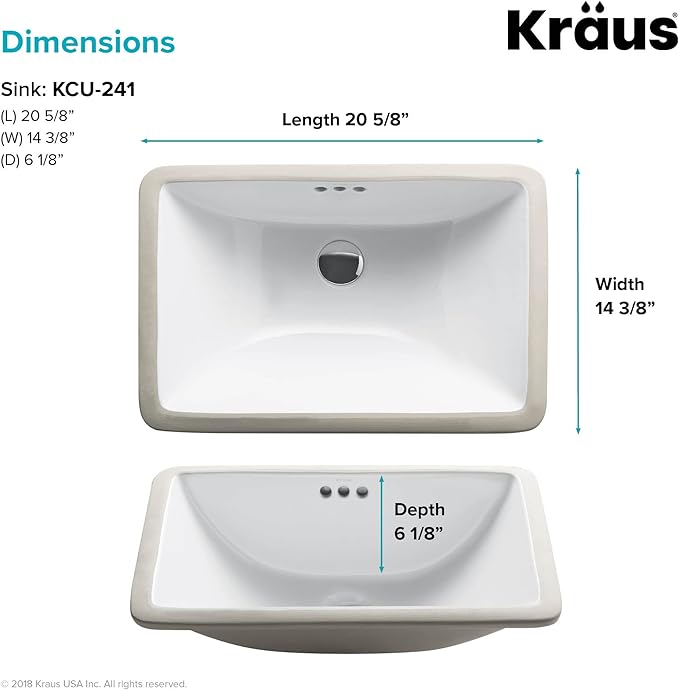 KRAUS Elavo 21-inch Rectangular Undermount White Porcelain Ceramic Bathroom Sink with Overflow, KCU-241