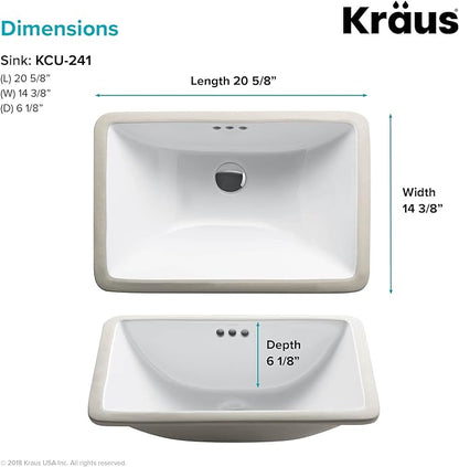 KRAUS Elavo 21-inch Rectangular Undermount White Porcelain Ceramic Bathroom Sink with Overflow, KCU-241