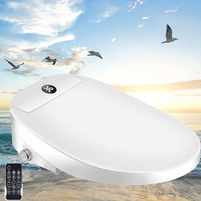 Electric Bidet Toilet Seat, Filtered & Unlimited Warm Water, 8 Modes Spa Wash, Warm Air Dryer, Heated Seat, Self-Clean Stainless Steel Nozzle, HD Night Light. 10-year warranty. (TB-48E,Elongated)