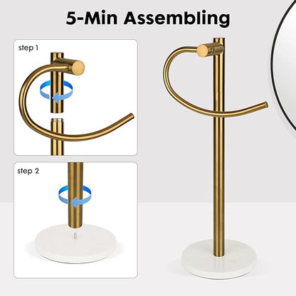 19 inch Brushed Gold Hand Towel Holder Stand,Hand Towel Bar Bathroom Vanity Countertop Towel Holder Free Standing,Towel Ring Hardware Accessories Towel Rack