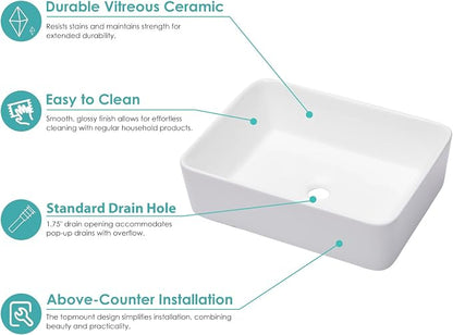 Bathroom Vessel Sink Rectangle - 19x15 Inch White Modern Bathroom Sinks Rectangular Above Counter Porcelain Ceramic Vessel Vanity Sink Art Basin