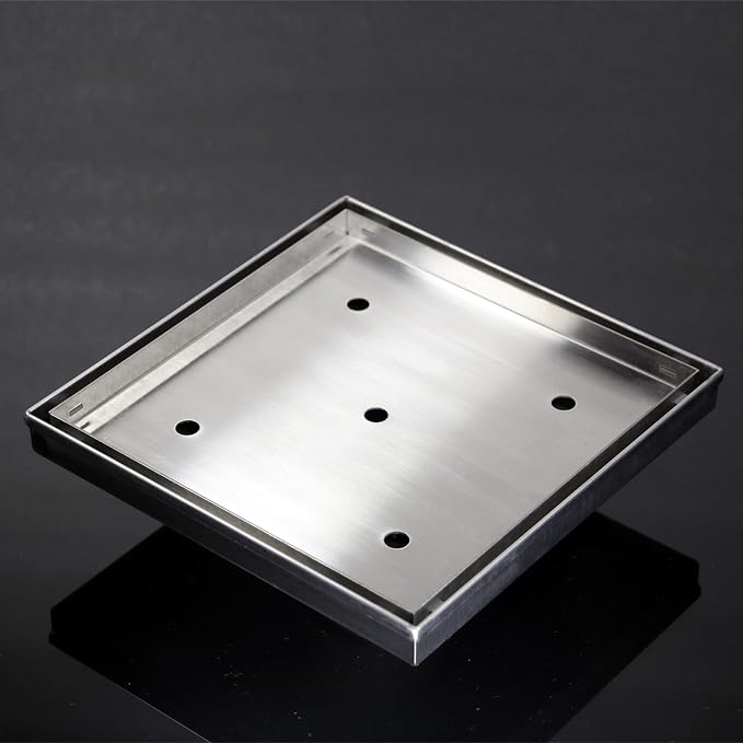 8 Inch Square Shower Drain with Tile Insert Grate, Brushed | 304 Stainless Steel, Square Tile Floor Drain for Bathroom, Removable Tile-In Drain Grate with Hair Strainer, cUPC Certified