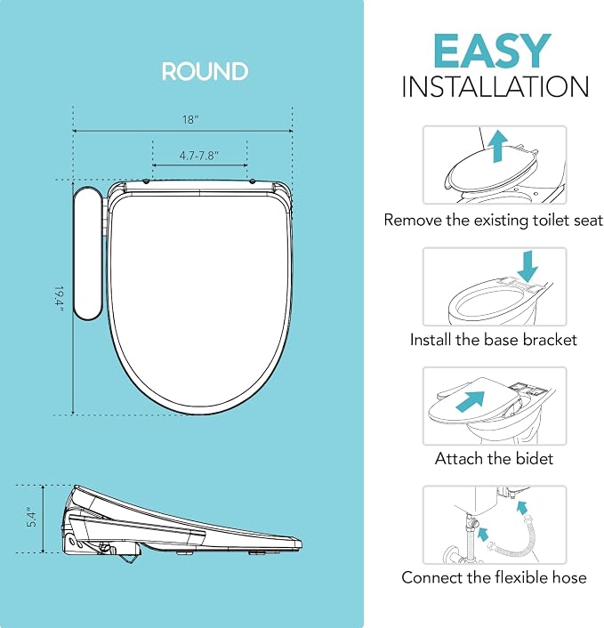 Barumi Bidet [BM-4001], Electric Bidet Toilet Seat, Heated Seat, Warm Water, Position Control, Eco-Mode, Self Cleaning
