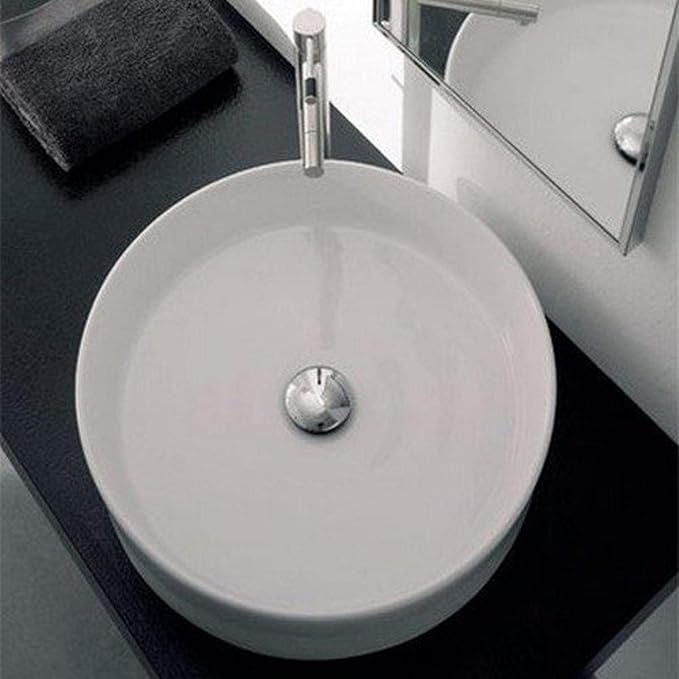 Scarabeo 8029-No Hole Geo Round Ceramic Vessel Sink, White