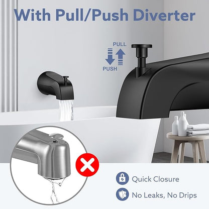 Universal Bathtub Tub Spout with Diverter, Fits 1/2" Slip-Fit Copper Pipe and 1/2" IPS & 3/4" IPS Thread Connections,Bathroom Tub Faucet Replacement with Adapters,PTFE Tape and Hex Wrench(Matte Black)