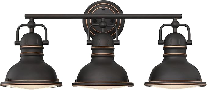 Westinghouse 6116200 Boswell Vintage-Style Three-Light Indoor Vanity Light Fixture, Oil Rubbed Bronze Finish with Highlights, Frosted Prismatic Acrylic Lens