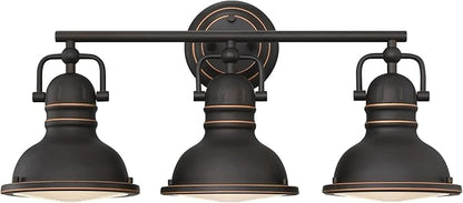 Westinghouse 6116200 Boswell Vintage-Style Three-Light Indoor Vanity Light Fixture, Oil Rubbed Bronze Finish with Highlights, Frosted Prismatic Acrylic Lens