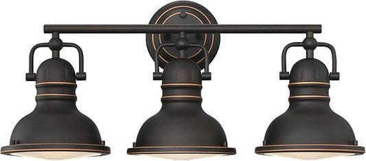 Westinghouse 6116200 Boswell Vintage-Style Three-Light Indoor Vanity Light Fixture, Oil Rubbed Bronze Finish with Highlights, Frosted Prismatic Acrylic Lens