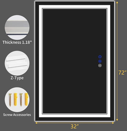 72"x32" LED Bathroom Mirror with Lights,Anti-Fog,3 Color Modes